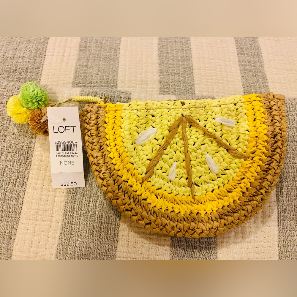 NWT Ann Taylor Loft Wicker Lemon clutch.